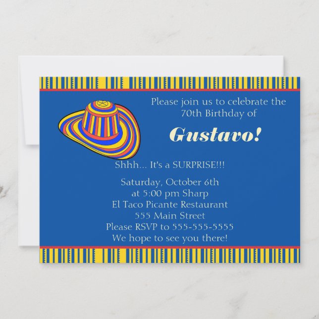 Colombian Adult Birthday Invitation (Front)