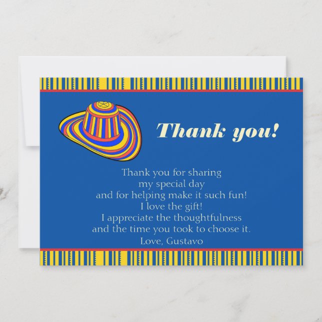 Colombian Adult Striped Hat Thank You Card (Front)