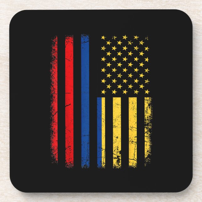 Colombian American Flag Colombian Roots Colombia A Beverage Coaster (Front)