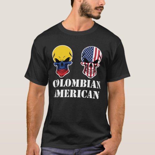 Colombian American Flag Skulls T_Shirt