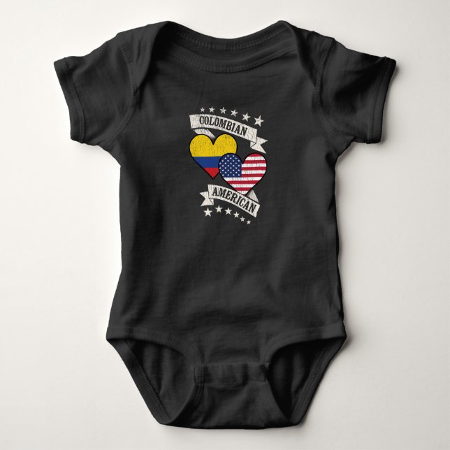 Colombian American Heart Flags Colombia America Baby Bodysuit (Front)