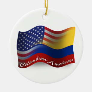 Colombian-American Waving Flag Ceramic Ornament