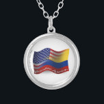 Colombian-American Waving Flag Silver Plated Necklace<br><div class="desc">Represent Colombia! This item features a wavy Colombian flag blended into the American flag in 3D. Do you know a Colombian or Colombian-American who misses their home country and culture and would like to be patriotic about their nation? Travellers to Colombia, Colombian-Americans, or Colombians themselves will love to show their...</div>