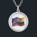 Colombian-American Waving Flag Silver Plated Necklace<br><div class="desc">Represent Colombia! This item features a wavy Colombian flag blended into the American flag in 3D. Do you know a Colombian or Colombian-American who misses their home country and culture and would like to be patriotic about their nation? Travellers to Colombia, Colombian-Americans, or Colombians themselves will love to show their...</div>