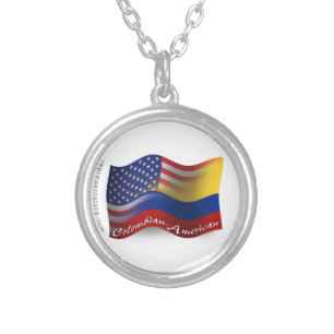 Colombian-American Waving Flag Silver Plated Necklace