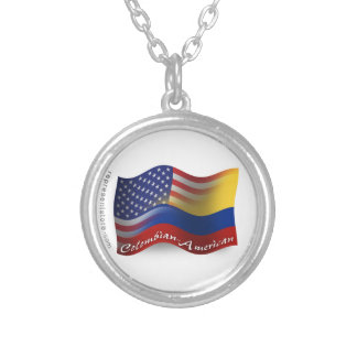 Colombian-American Waving Flag Silver Plated Necklace