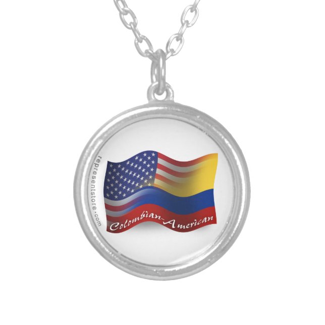 Colombian-American Waving Flag Silver Plated Necklace (Front)
