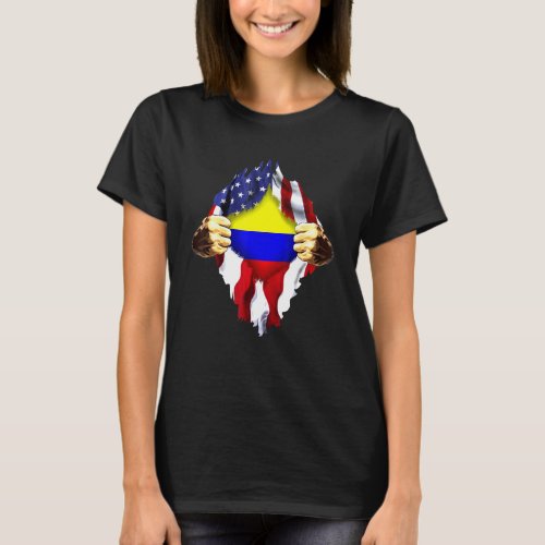 Colombian Blood Inside Me Colombia American Flag T_Shirt