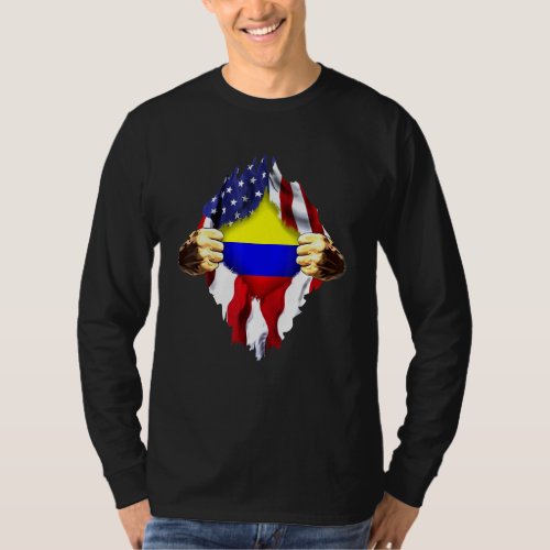 Colombian Blood Inside Me Colombia American Flag T_Shirt