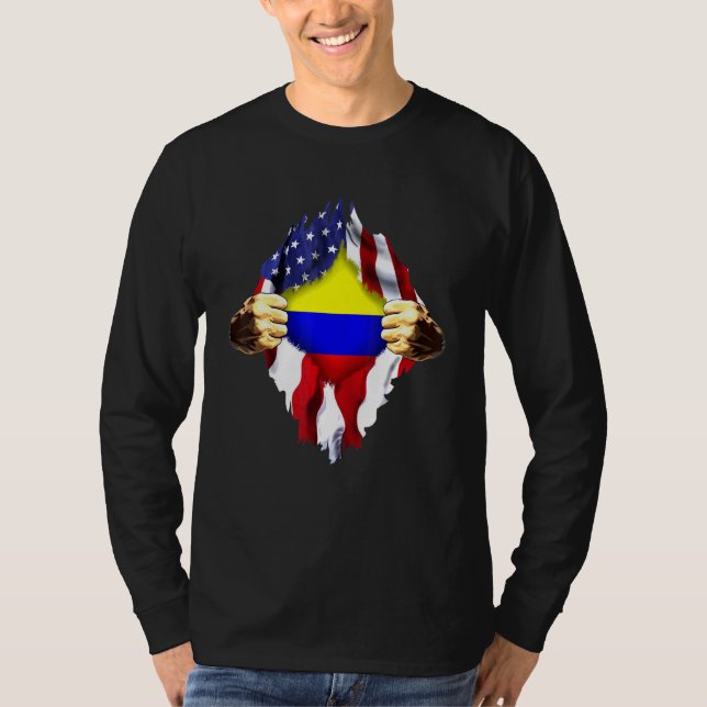 Colombian Blood Inside Me Colombia American Flag T-Shirt (Front)