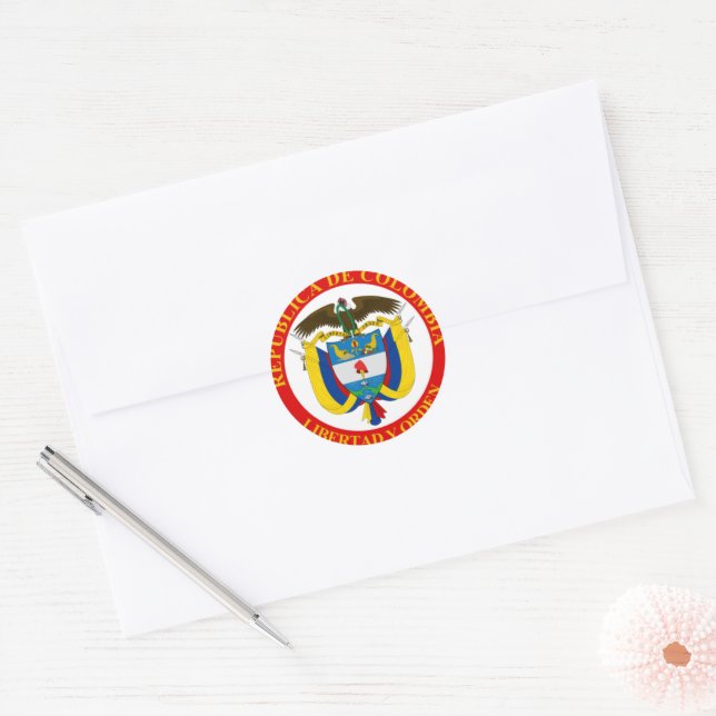 Colombian Coat of Arms Classic Round Sticker (Envelope)