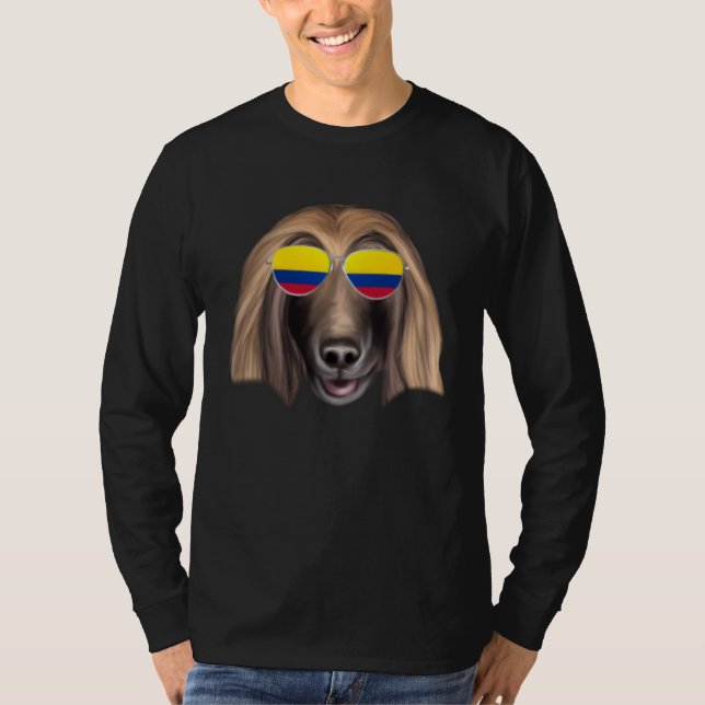 Colombian Flag Afghan Hound Dog Colombia Pocket T-Shirt (Front)