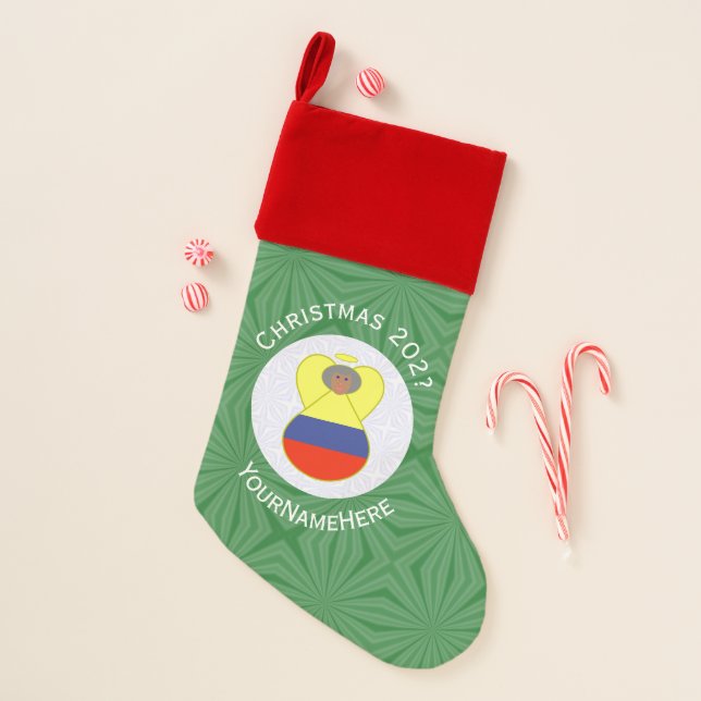 Colombian Flag Christmas Angel Abuela Name Year Stocking (Front)
