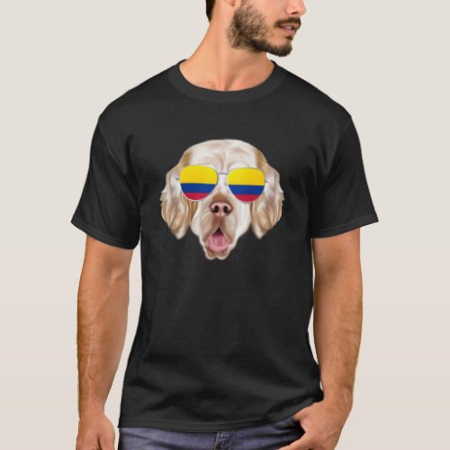 Colombian Flag Clumber Spaniel Dog Colombia Pocket T_Shirt