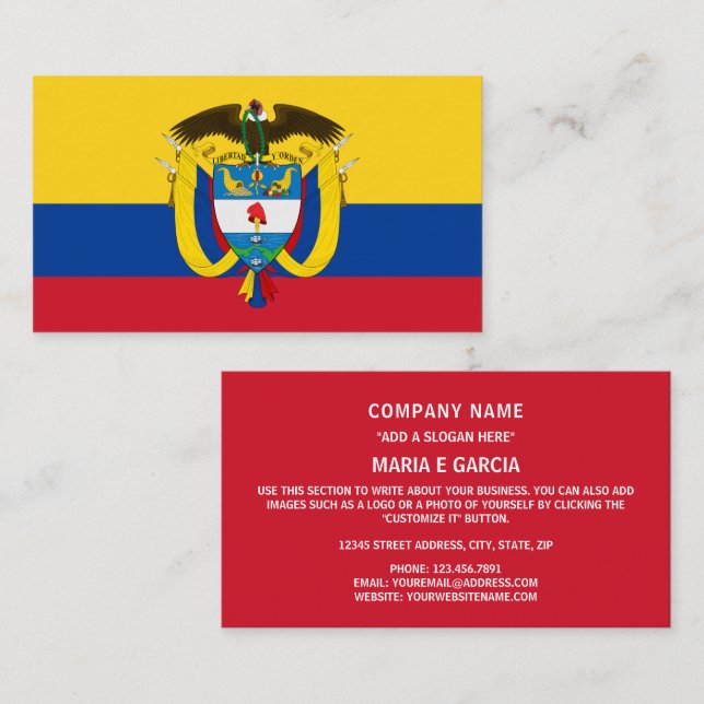 Colombian Flag & Coat of Arms, Flag of Colombia Business Card (Front/Back)
