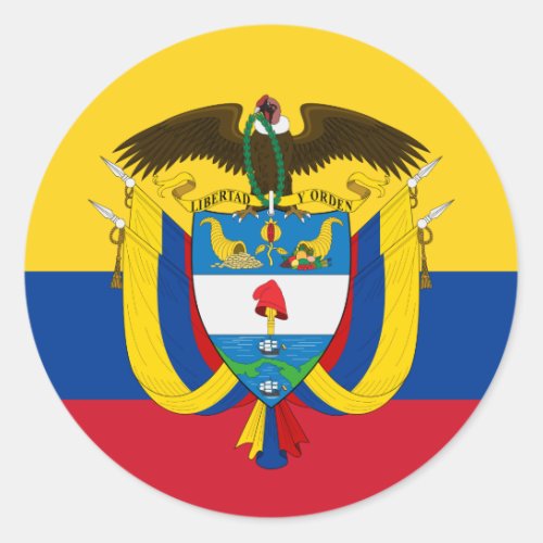 Colombian Flag  Coat of Arms Flag of Colombia Classic Round Sticker
