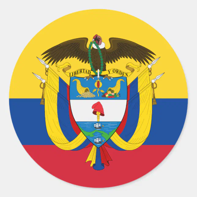 Colombian Flag And Coat Of Arms Flag Of Colombia Classic Round Sticker Zazzle 