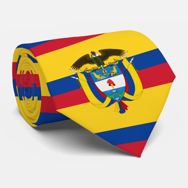 Colombian Flag & Coat of Arms, Flag of Colombia Neck Tie (Rolled)