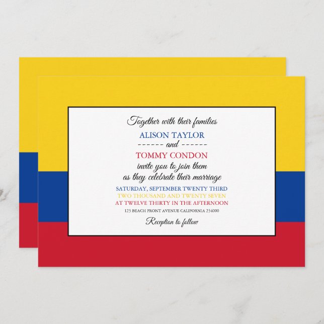 Colombian Flag, Flag of Colombia Wedding Invitation (Front/Back)