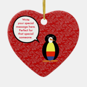 Colombian Flag Holiday Ms. Penguin Talking Ceramic Ornament