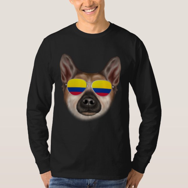 Colombian Flag Norwegian Buhund Dog Colombia Pocke T-Shirt (Front)