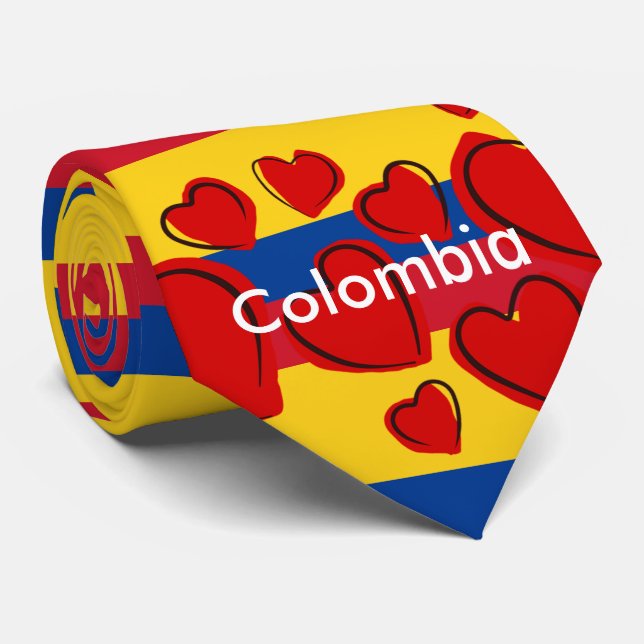Colombian flag with red hearts neck tie (Rolled)