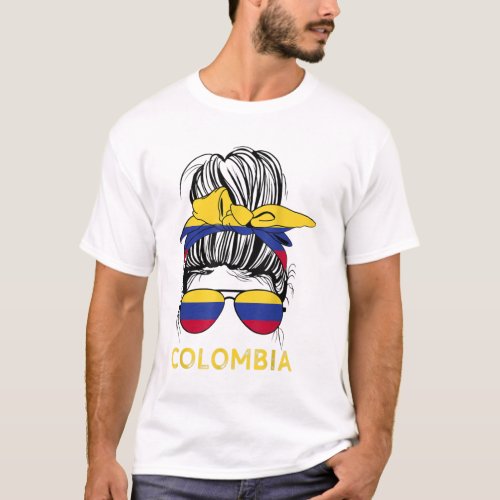 Colombian Girl Messy Hair Sunglasses  Colombia Fla T_Shirt