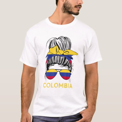 Colombian Girl Messy Hair Sunglasses T_Shirt