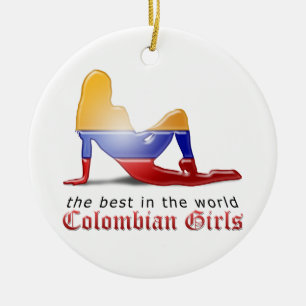 Colombian Girl Silhouette Flag Ceramic Ornament