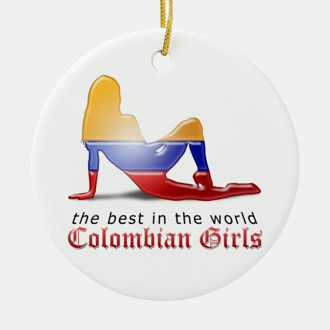Colombian Girl Silhouette Flag Ceramic Ornament (Front)