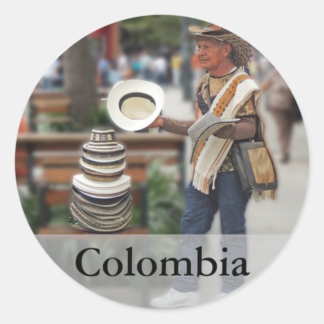 Colombian Hat Vendor Customizable Text Classic Round Sticker (Front)