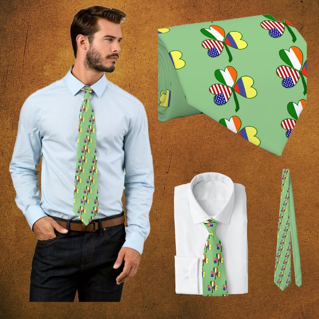 Colombian Irish American Flag Shamrock Neck Tie (Creator Uploaded)