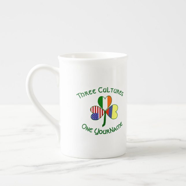 Colombian Irish American Flag Shamrock Personalize Bone China Mug (Left)
