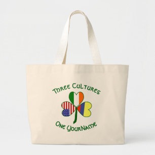 Colombian Irish American Flag Shamrock Personalize Large Tote Bag