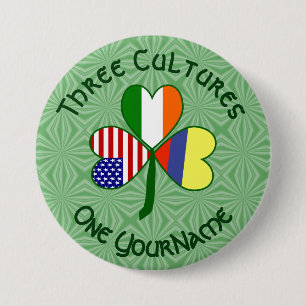 Colombian Irish American Flags Shamrock Your Name Button