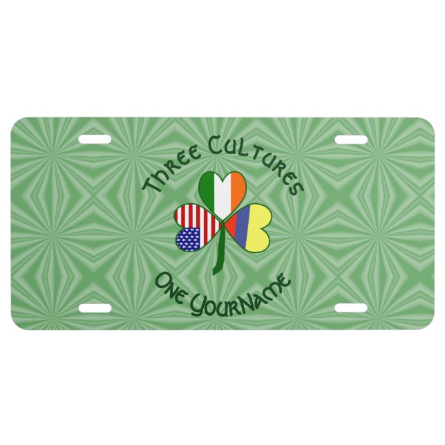 Colombian Irish American Flags Shamrock Your Name License Plate (Front)