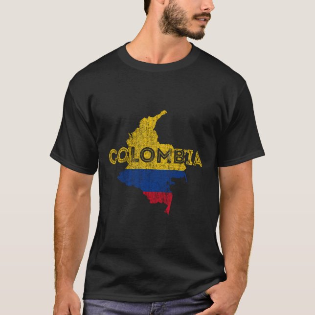 Colombian Map And Flag Souvenir - Distressed Colom T-Shirt (Front)