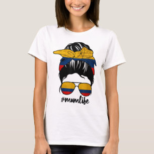 Colombian Mom Messy Bun Colombia Pride Patriotic M T-Shirt