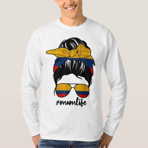 Colombian Mom Messy Bun Colombia Pride Patriotic M T_Shirt