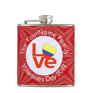 Colombian Red LOVE Flag Personalized  Flask