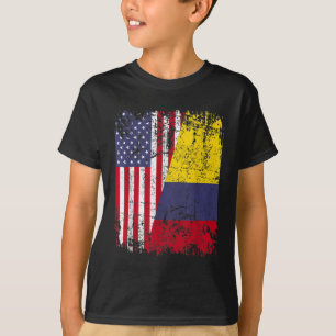 COLOMBIAN ROOTS Half American Flag COLOMBIA T-Shirt