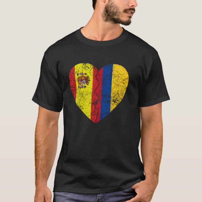 Colombian Spanish Flags Heart Spain Colombia Roots T-Shirt (Front)