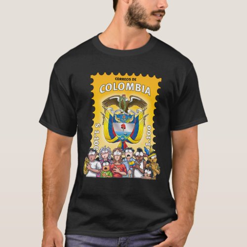 Colombian t_shirt with a funny stamp of the shield