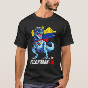 Colombianrex Proud Colombian Flag Fun Dinosaur Sau T-Shirt