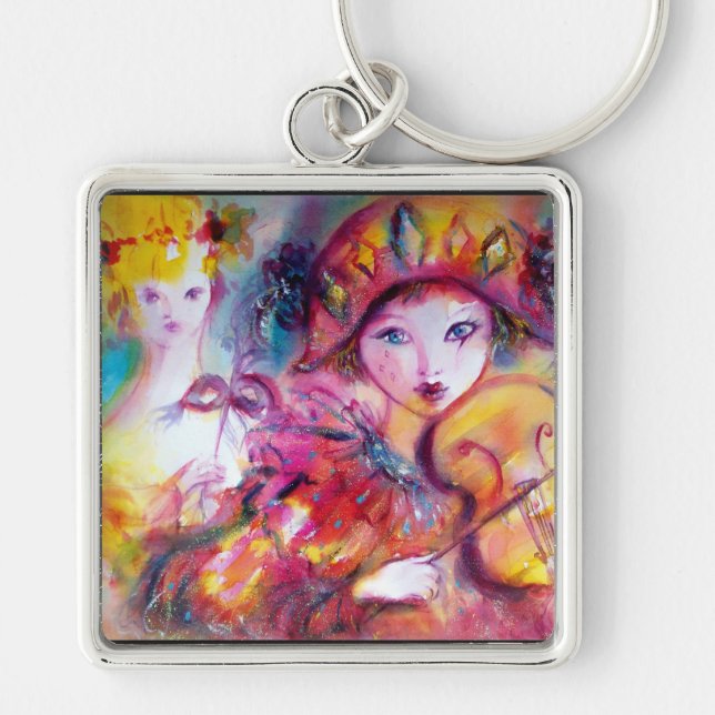 COLOMBINA AND ARLECCHINO VIOLINIST Masquerade Mask Keychain (Front)