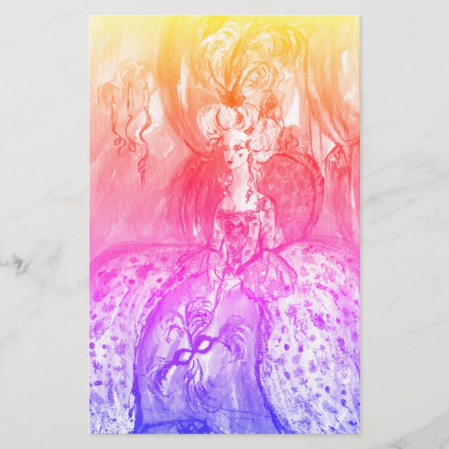 COLOMBINA / Venetian Masquerade Masks Pink Blue Stationery (Front)