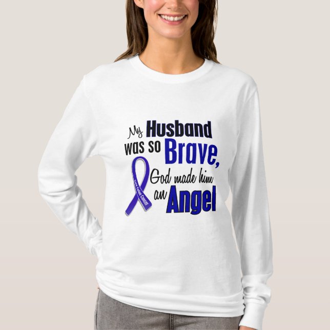 Colon Cancer ANGEL 1 Husband T-Shirt (Front)