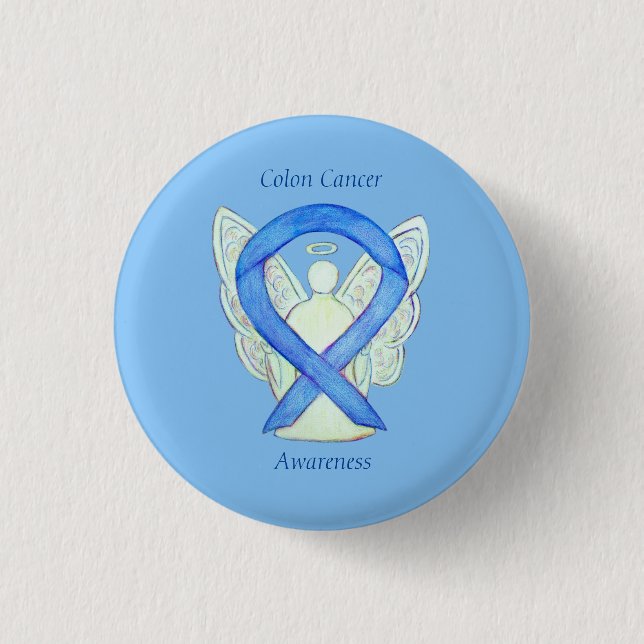 Colon Cancer Angel Blue Awareness Ribbon Art Pin (Front)