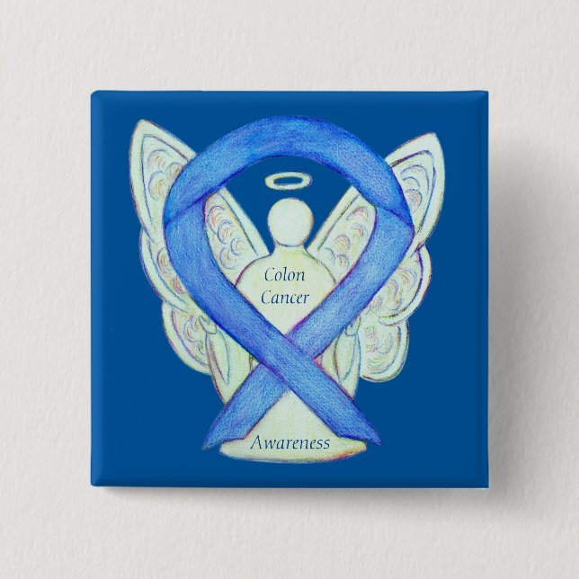 Colon Cancer Angel Blue Awareness Ribbon Art Pin (Front)