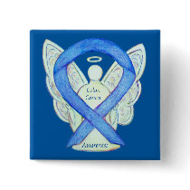 Colon Cancer Angel Blue Awareness Ribbon Art Pin
